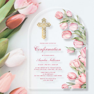 Watercolor Tulips Arch Confirmation Acrylic Invitations
