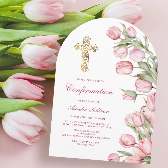 Watercolor Tulips Arch Confirmation Invitation (Creator Uploaded)