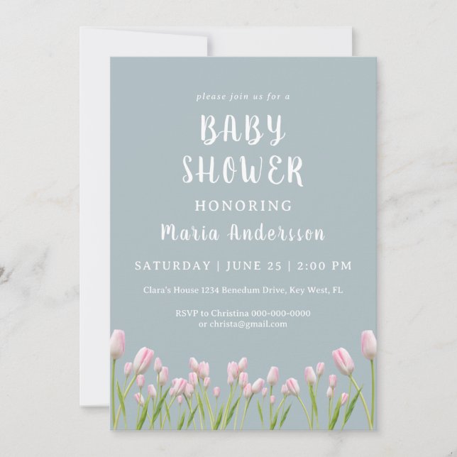 Watercolor Tulips Baby Girl Baby Shower Invitation (Front)