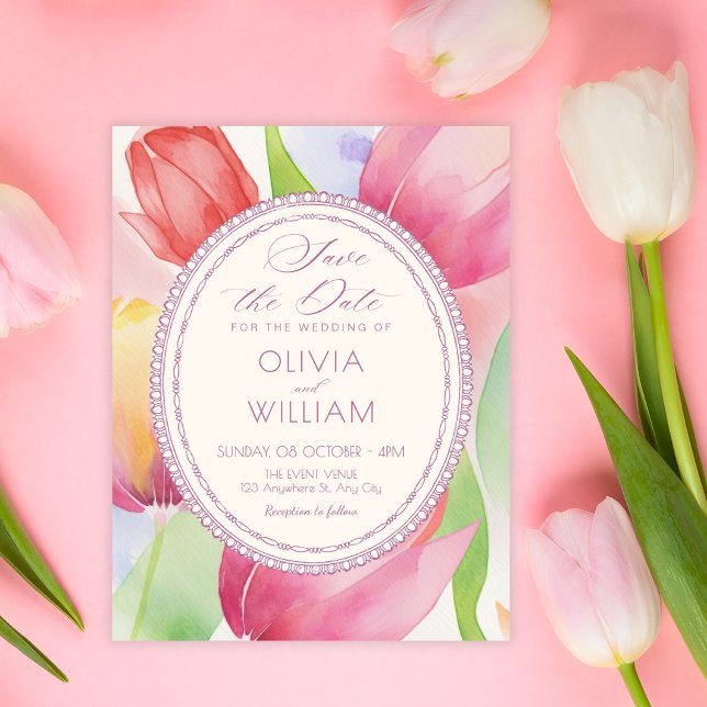 Watercolor tulips bloom  save the date (Creator Uploaded)