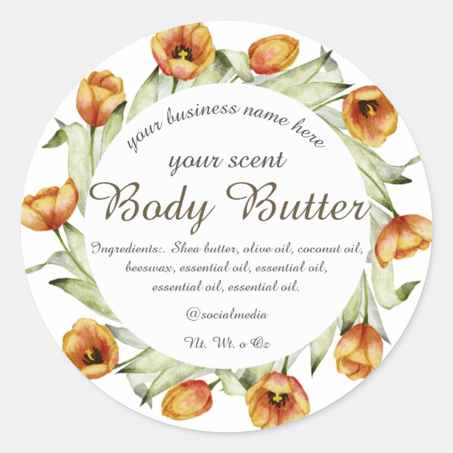 watercolor tulips body butter classic round sticker (Front)