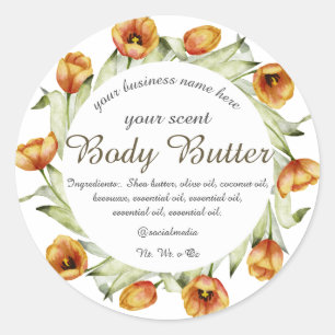 watercolor tulips body butter classic round sticker