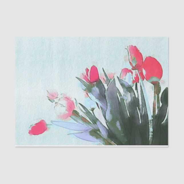 Watercolor Tulips Bouquet Spring Illustration  Tissue Paper (Front)