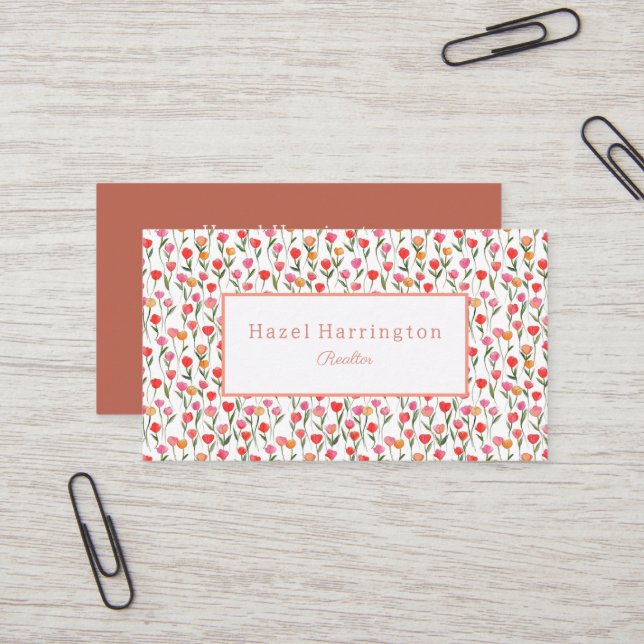Watercolor Tulips Business Card Personalised  (Front/Back In Situ)