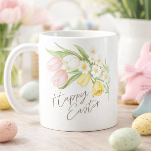 Watercolor Tulips & Daffodils Happy Easter Coffee Mug