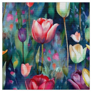 Watercolor Tulips (Dark) Fabric