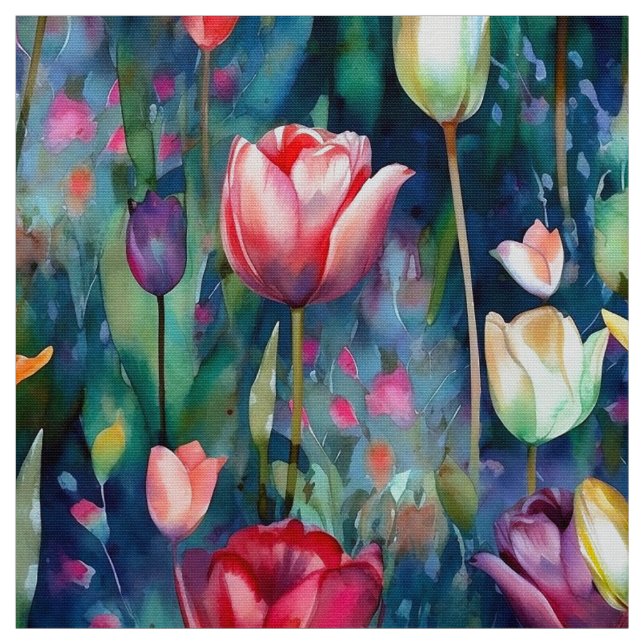 Watercolor Tulips (Dark) Fabric (Swatch)