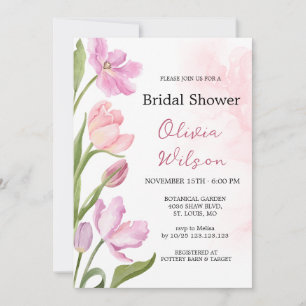 Watercolor Tulips Elegant Floral Bridal Shower Invitation
