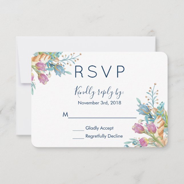 Watercolor Tulips Floral Bouquet RSVP Card (Front)
