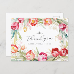 watercolor tulips frame wedding thank you postcard