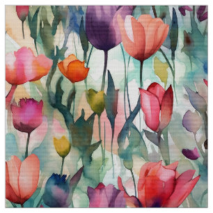 Watercolor Tulips (Light) Fabric