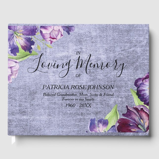 Watercolor Tulips Memorial Funeral Remembrance Guest Book (Front)