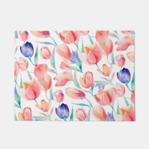Watercolor Tulips Pattern Door Mat