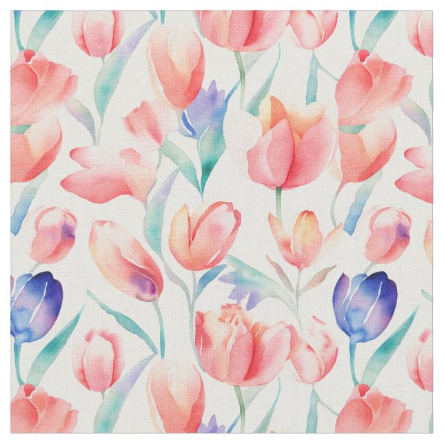 Watercolor Tulips Pattern Fabric (Close Up)