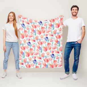 Watercolor Tulips Pattern Fleece Blanket