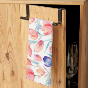 Watercolor Tulips Pattern Kitchen Towels