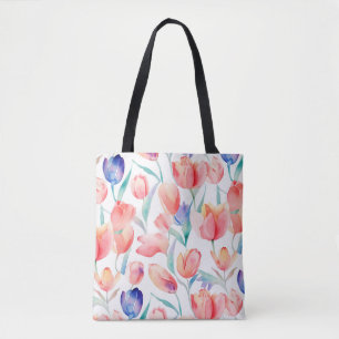 Watercolor Tulips Pattern Shoulder Tote Bag