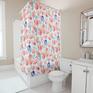Watercolor Tulips Pattern Shower Curtain