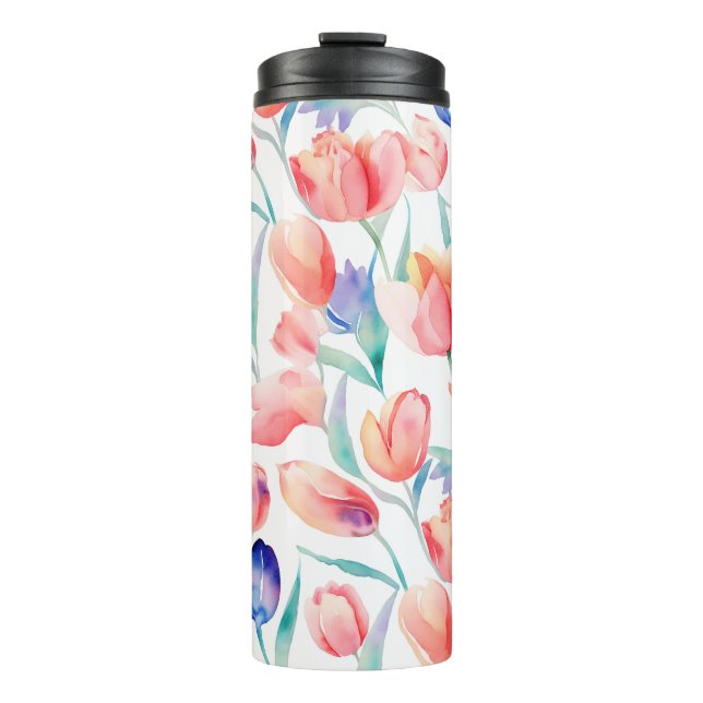 Watercolor Tulips Pattern Thermal Tumbler (Front)