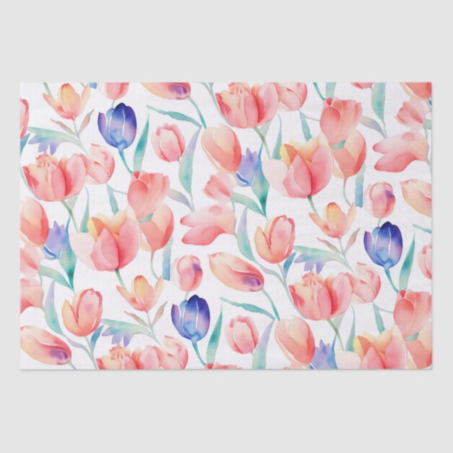 Watercolor Tulips Pattern Tissue Paper (Front)