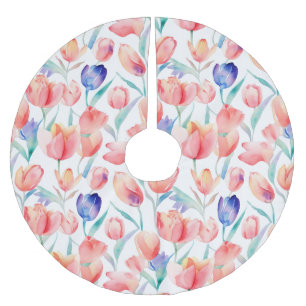 Watercolor Tulips Pattern Tree Skirt