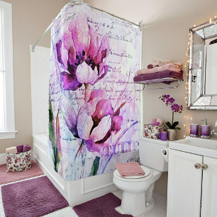 Watercolor tulips  shower curtain