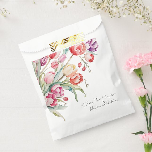 Watercolor tulips spring wedding thank you favour bags (Sealed)