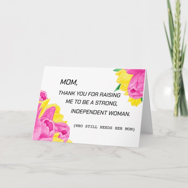 Watercolor Tulips Strong Woman Mother's Day  Thank You Card (Front)