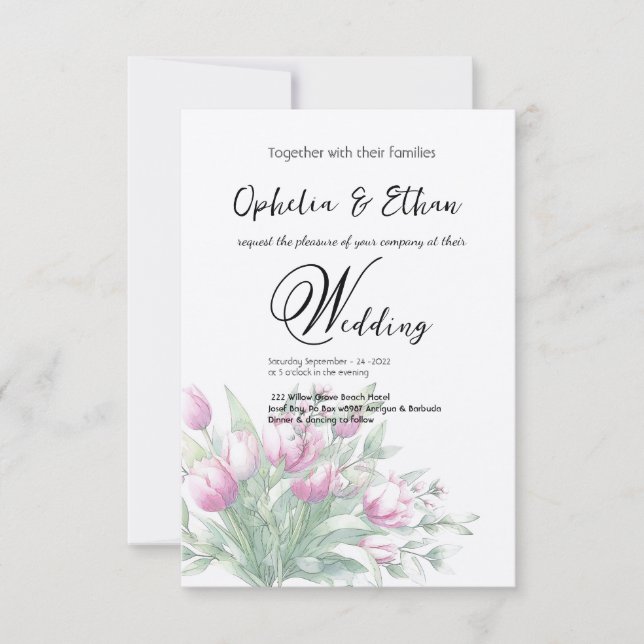 Watercolor Tulips, Wedding Invitation (Front)