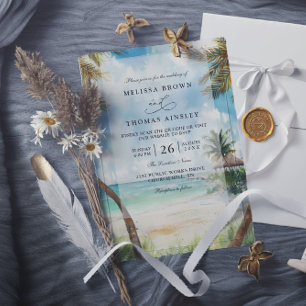 Watercolor Tulum Tropical Beach QR Code Wedding Invitation