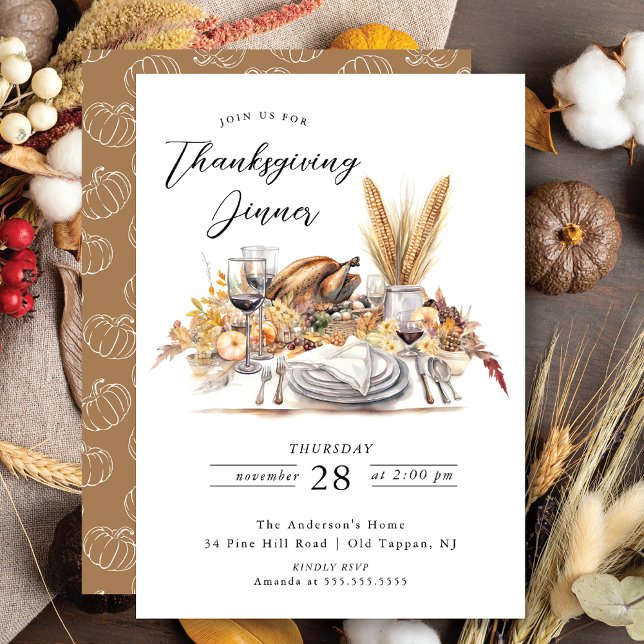 Watercolor Turkey Dinner Thanksgiving  Invitation (Creator Uploaded)