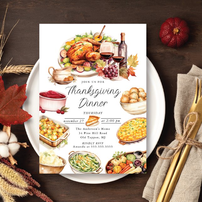 Watercolor Turkey & Sides Thanksgiving Invitation (Creator Uploaded)
