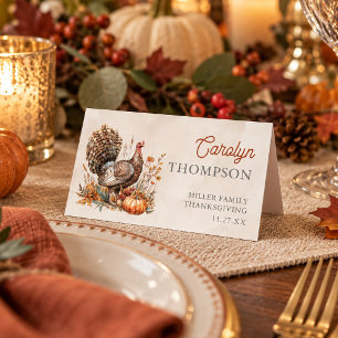 Watercolor Turkey Thanksgiving Dinner Place Card