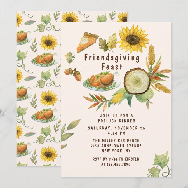Watercolor Turkey Thanksgiving Feast Invitation (Front/Back)