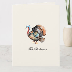 Watercolor Turkey Thanksgiving Folded Thank You Card