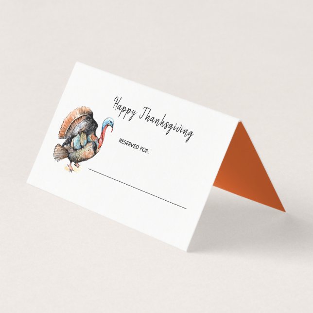  Watercolor Turkey Thanksgiving place card (Front)