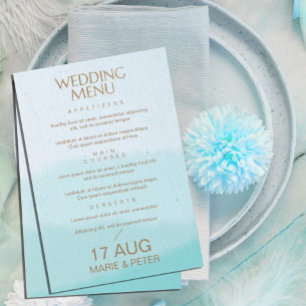 Watercolor   Turquoise Blue Glitter Menu Wedding Invitation