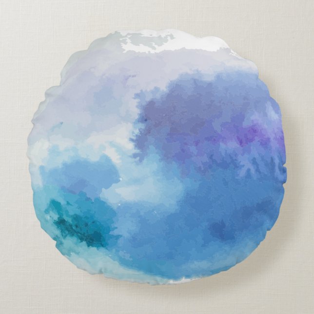 Watercolor turquoise blue violet round cushion (Front)