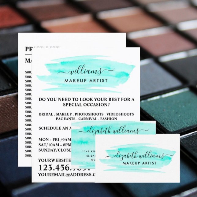 Watercolor Turquoise Brushstroke Makeup Artist Flyer (Creator Uploaded)