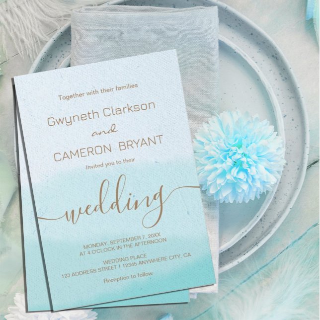 Watercolor | Turquoise Calligraphy Script Wedding Invitation (Creator Uploaded)