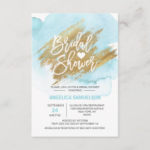 Watercolor Turquoise Gold Brush Bridal Shower Invitation