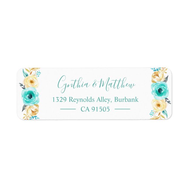 Watercolor Turquoise Mint Gold Floral (Front)