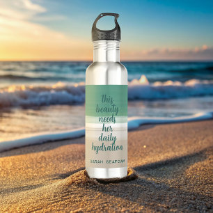 Watercolor Turquoise Ocean Beach Water Bottle