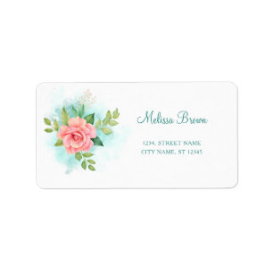 Watercolor Turquoise Ombre Pink Rose Label