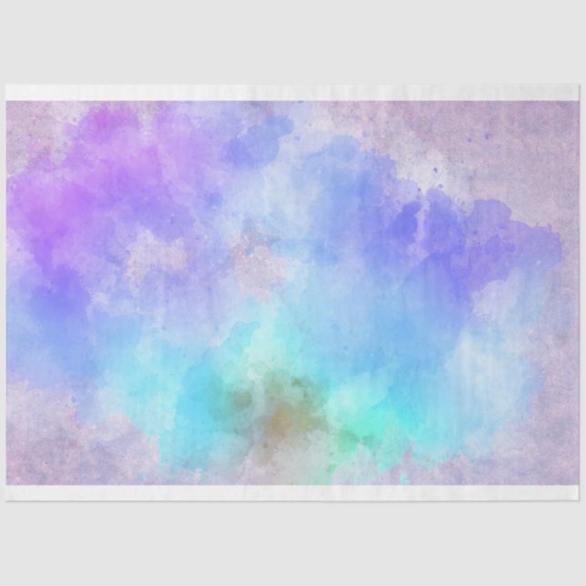Watercolor Turquoise Purple Decoupage Background Tissue Paper (Front)
