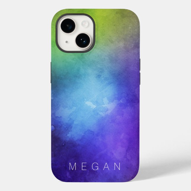 Watercolor Turquoise Purple Green Customisable Case-Mate iPhone Case (Back)