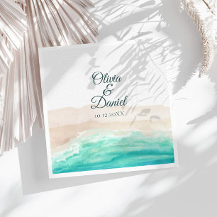 Watercolor Turquoise Sandy Beach Wedding Napkin