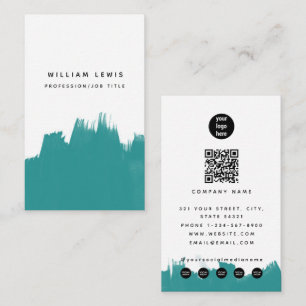 Watercolor Turquoise Teal QR Code Social Media Business Card