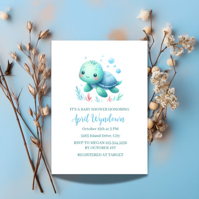 Watercolor Turtle Baby Shower Under the Sea Invitation (Creator Uploaded)