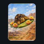 Watercolor Turtle flying on a magic cactus pad Magnet<br><div class="desc">Watercolor drawing of a Sulcata Tortoise flying on a magic cactus pad above Grand Canyon Arizona. Perfect for birthday or just because gift for turtle lovers.</div>